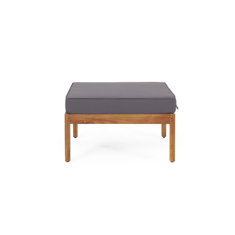 Gail Outdoor Ottoman and Coffee Table Set | Brown Acacia Wood | Gray
