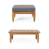 Gail Outdoor Ottoman and Coffee Table Set | Brown Acacia Wood | Gray