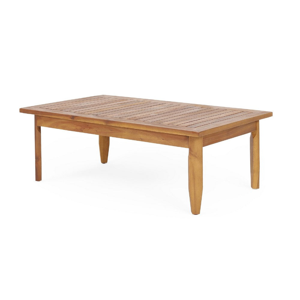 Gail Outdoor Ottoman and Coffee Table Set | Brown Acacia Wood | Gray