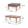 Gail Outdoor Ottoman and Coffee Table Set | Brown Acacia Wood | Gray