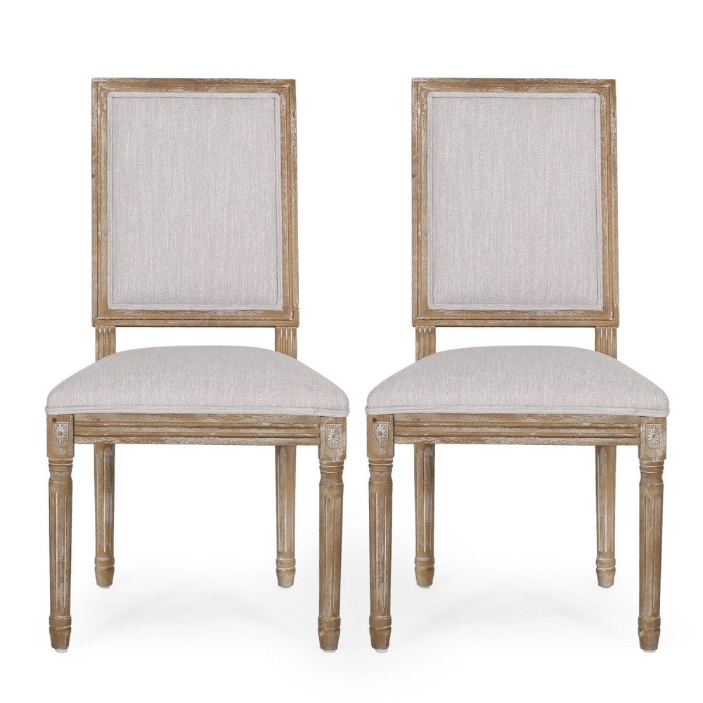 Ryma Dining Chair Set of 2 | Transitional Light Gray | Natural Brown