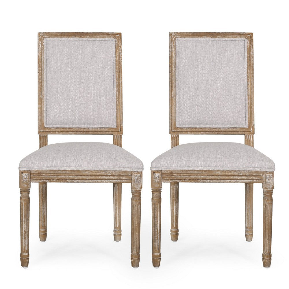 Ryma Dining Chair Set of 2 | Transitional Light Gray | Natural Brown