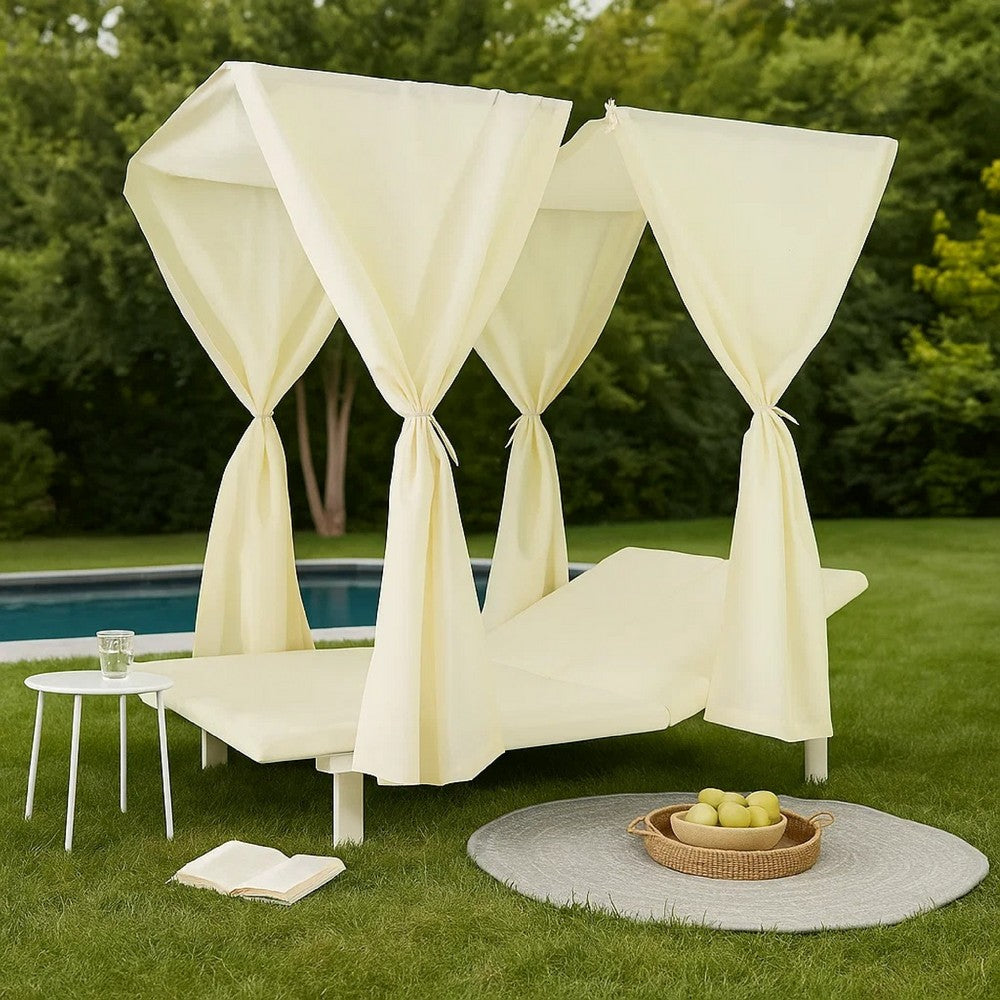 Yavi Outdoor Daybed Curtain and Cushion Set | Cream Waterproof Fabric