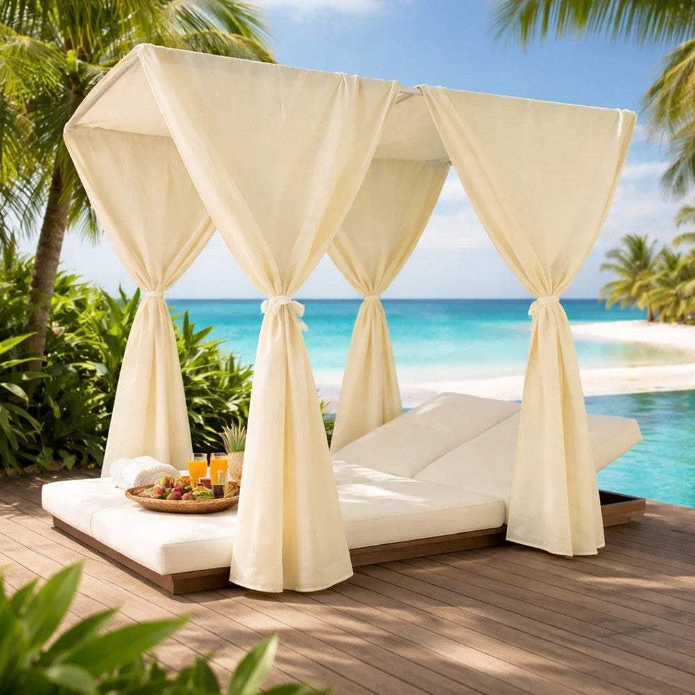 Yavi Outdoor Daybed Curtain and Cushion Set | Cream Waterproof Fabric