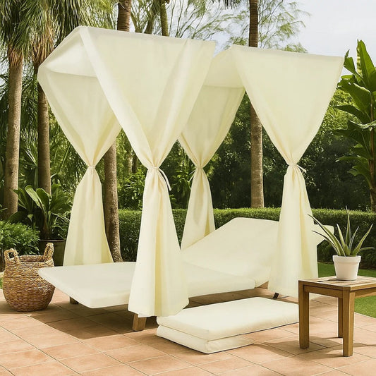 Yavi Outdoor Daybed Curtain and Cushion Set | Cream Waterproof Fabric
