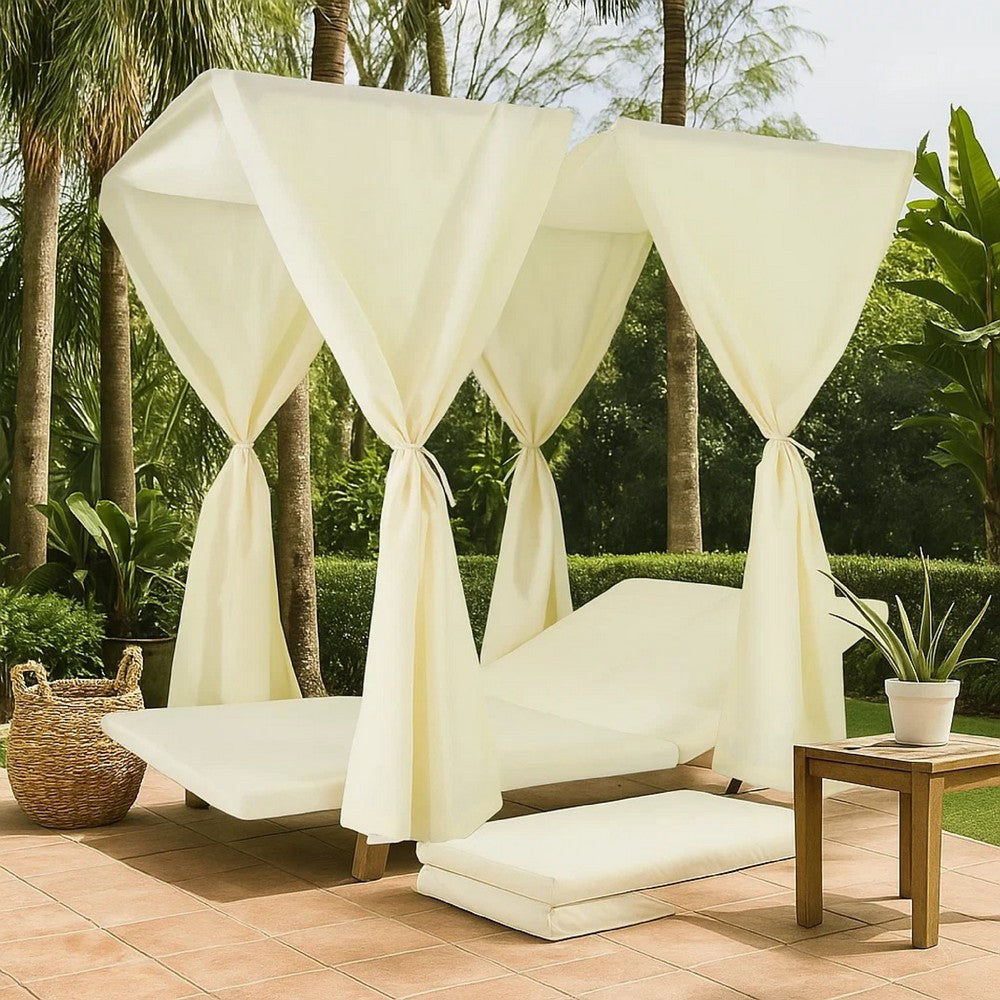 Yavi Outdoor Daybed Curtain and Cushion Set | Cream Waterproof Fabric