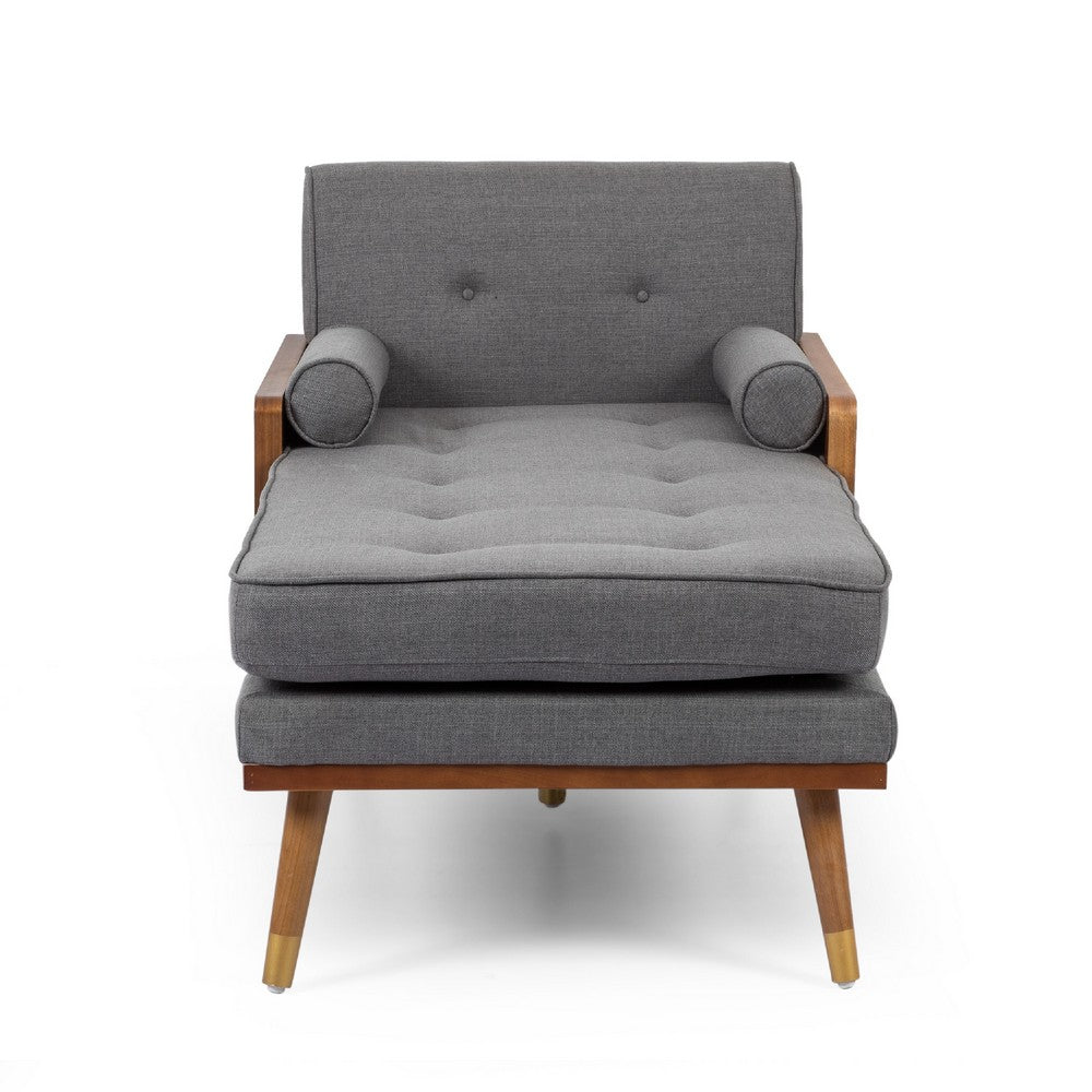 Javie Chaise Lounger | Splayed Rubberwood Legs | Button Tufted Gray