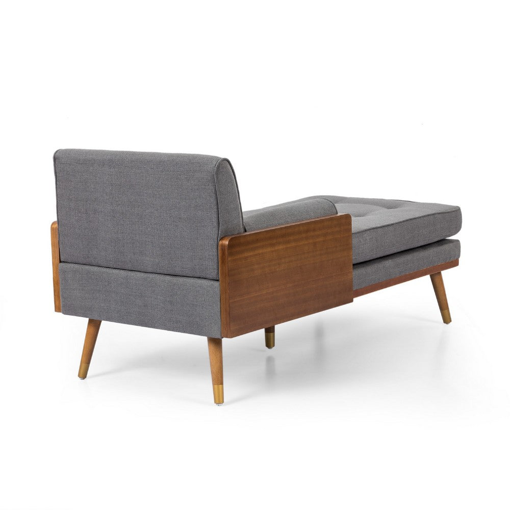 Javie Chaise Lounger | Splayed Rubberwood Legs | Button Tufted Gray
