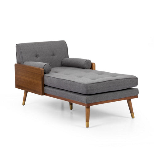 Javie Chaise Lounger | Splayed Rubberwood Legs | Button Tufted Gray