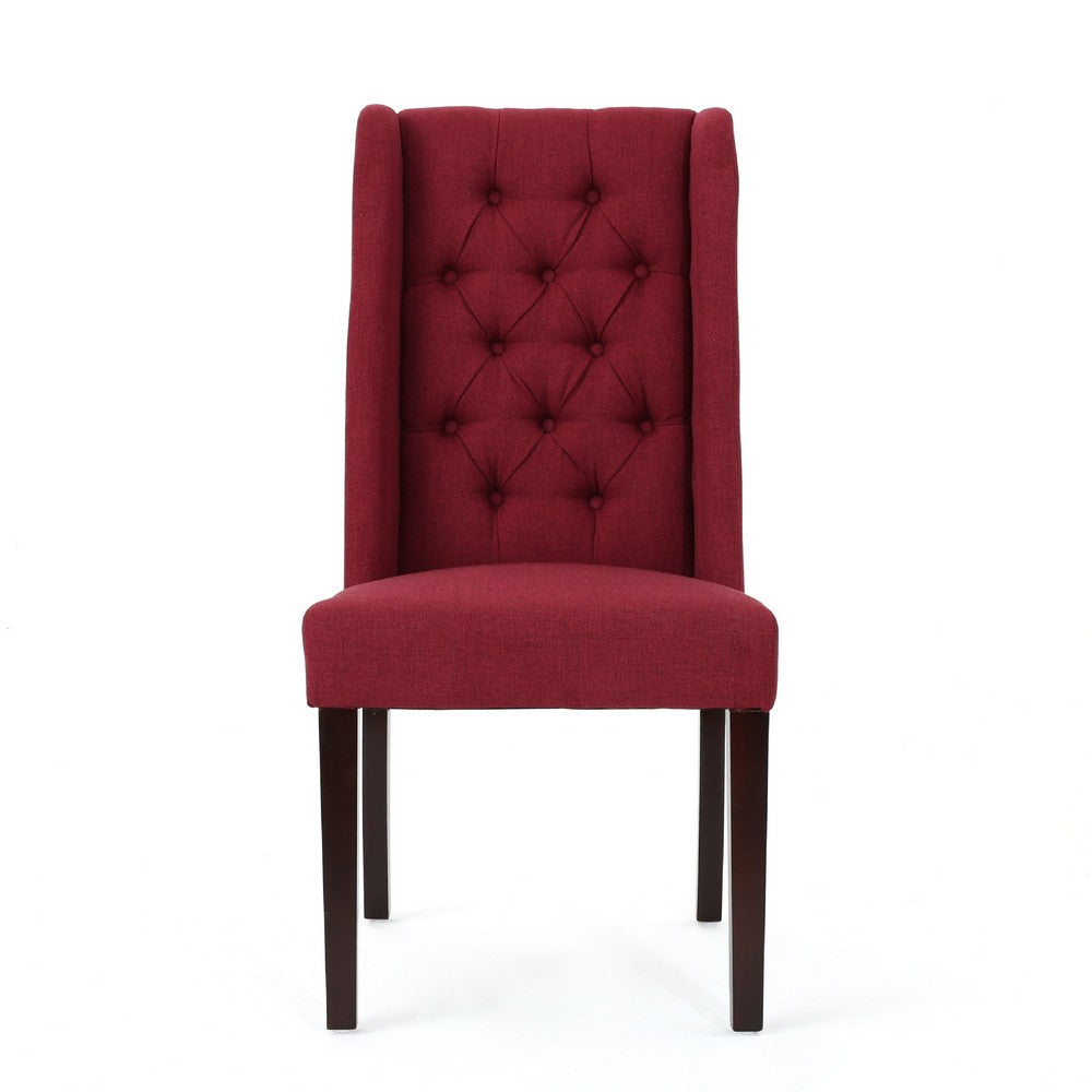 Greg Dining Chair Set of 2 | High Wingback | Birch Wood | Red Fabric