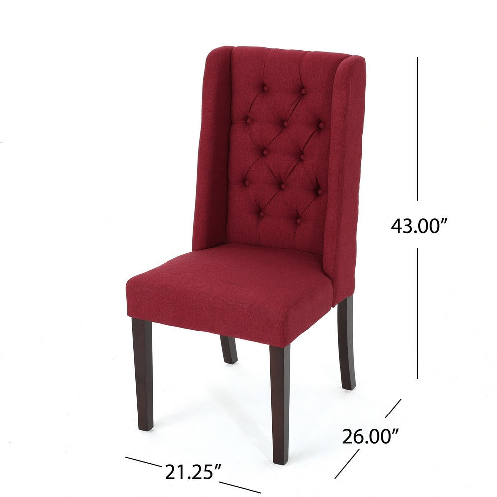 Greg Dining Chair Set of 2 | High Wingback | Birch Wood | Red Fabric