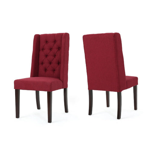 Greg Dining Chair Set of 2 | High Wingback | Birch Wood | Red Fabric