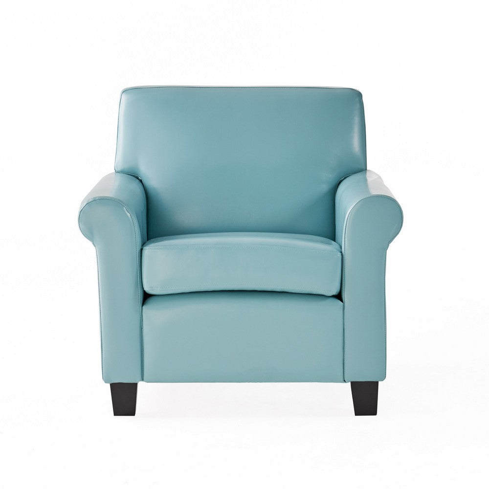 Vicky Accent Club Chair | Espresso Birch Wood Teal Blue Bonded Leather