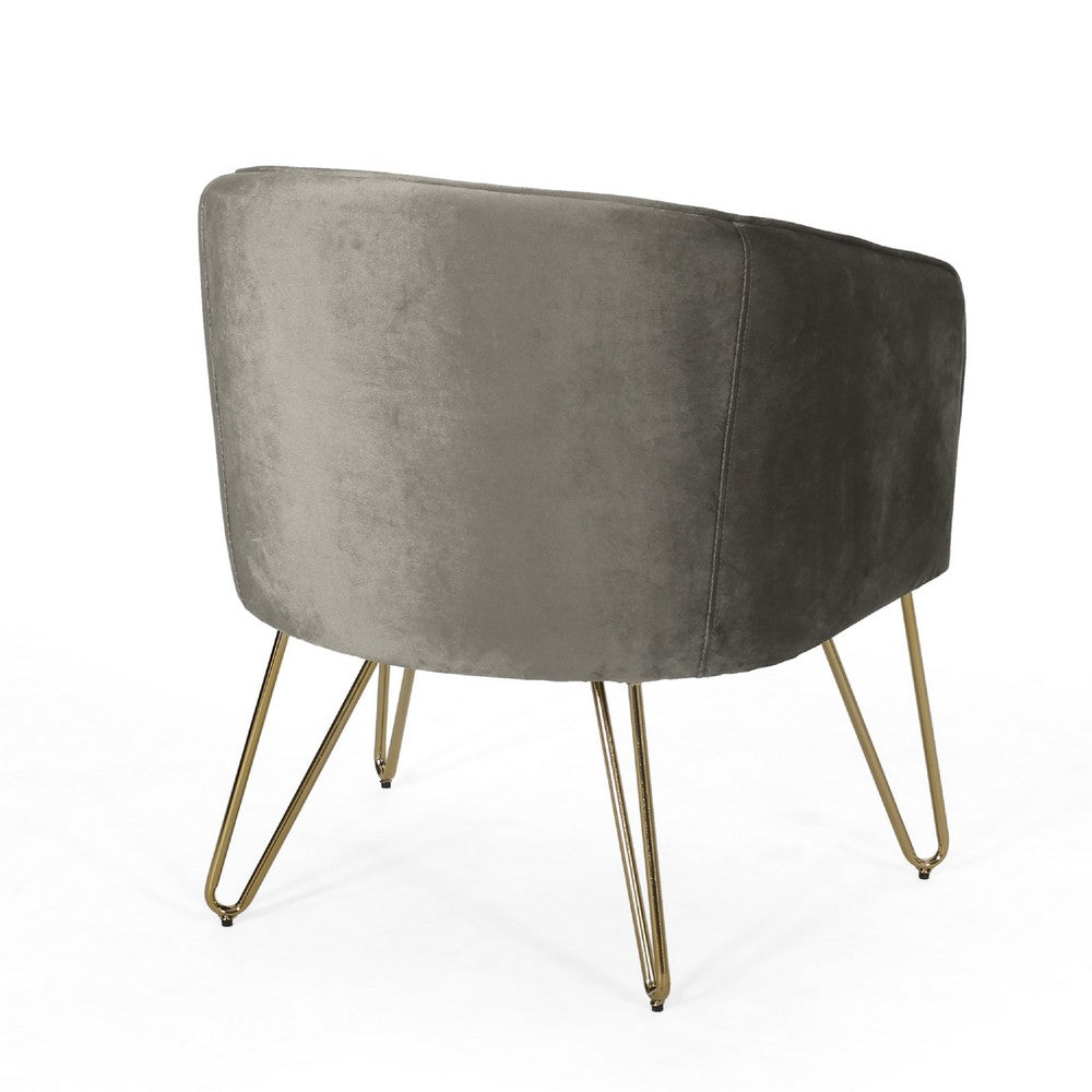 Anya Lounge Armchair | Curved Seat | Gold Hairpin Legs | Gray Velvet