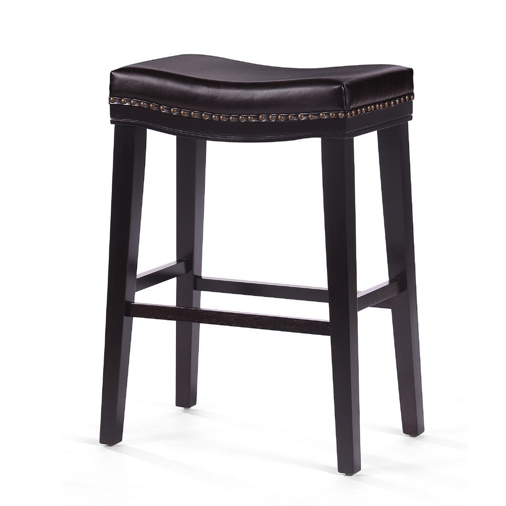 Emett Saddle Barstool Set of 2 | Studded | Brown Faux Leather and Wood BM335298