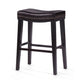 Emett Saddle Barstool Set of 2 | Studded | Brown Faux Leather and Wood BM335298