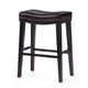 Emett Saddle Barstool Set of 2 | Studded | Brown Faux Leather and Wood