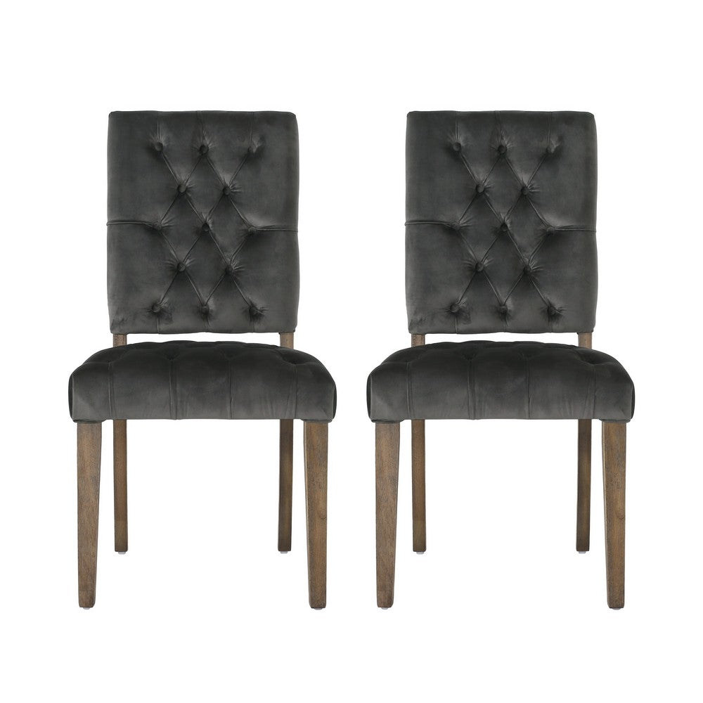 Zavie Dining Chair Set of 2 | Charcoal Diamond Stitched Faux Leather