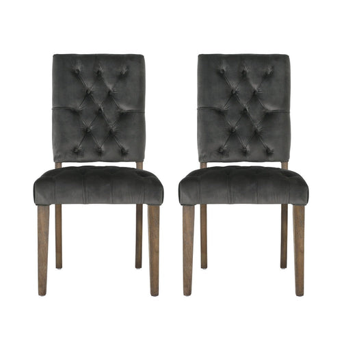 Zavie Dining Chair Set of 2 | Charcoal Diamond Stitched Faux Leather