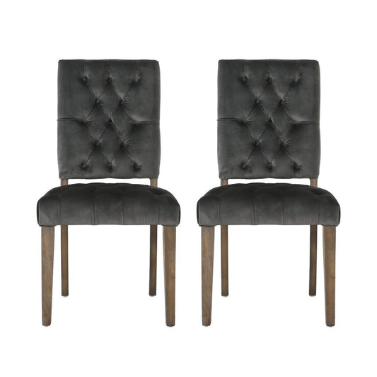 Zavie Dining Chair Set of 2 | Charcoal Diamond Stitched Faux Leather