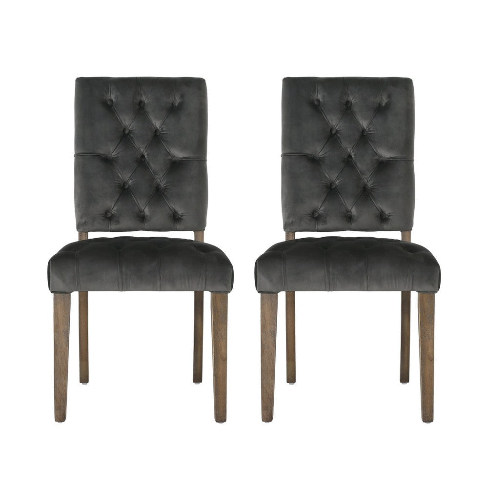Zavie Dining Chair Set of 2 | Charcoal Diamond Stitched Faux Leather