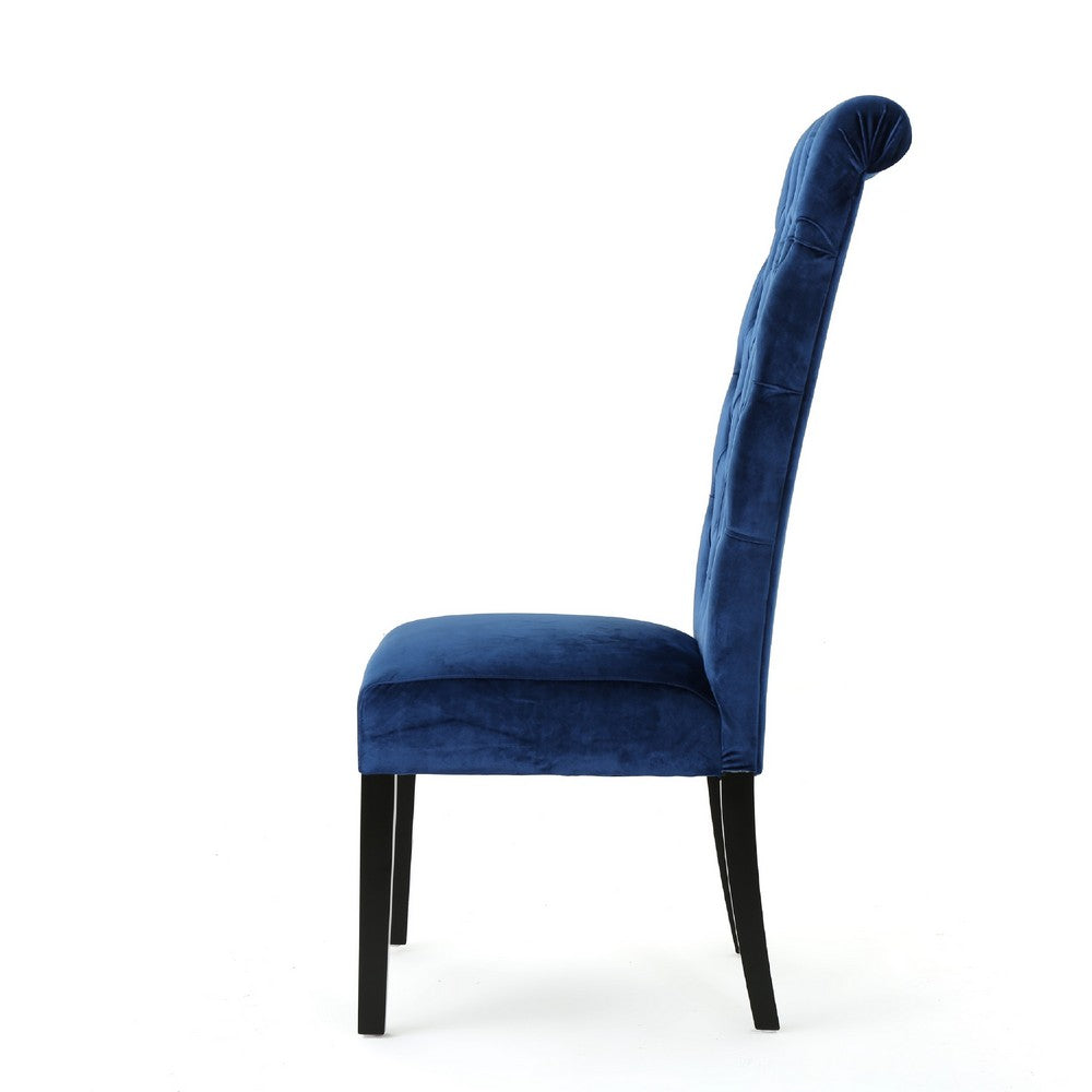 Marie Dining Chair Set of 2 | Birch Wood | High Back Navy Blue Velvet