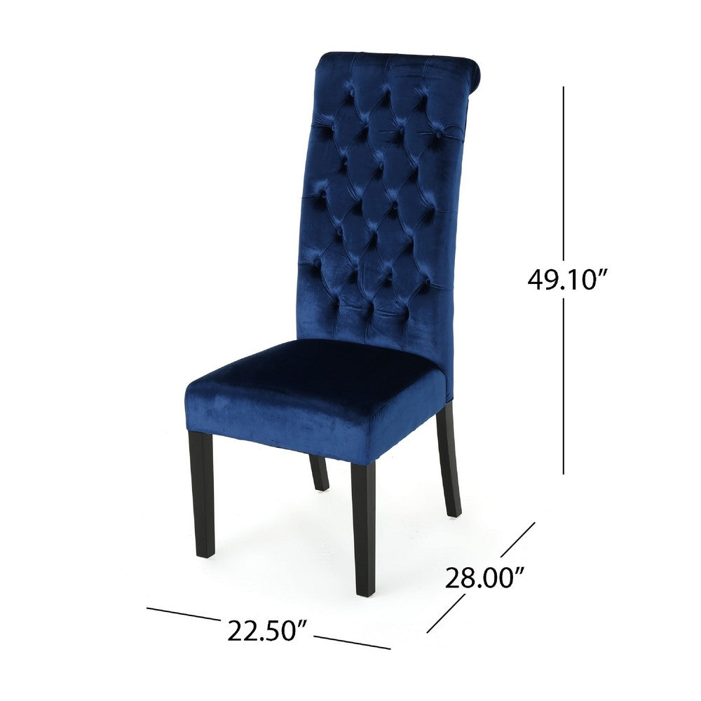 Marie Dining Chair Set of 2 | Birch Wood | High Back Navy Blue Velvet
