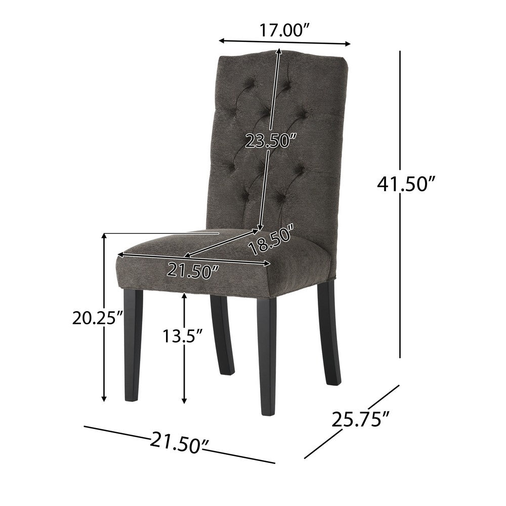 Elona Dining Chair Set of 2 | Crown Top | Gray Tufted Diamond Stitched
