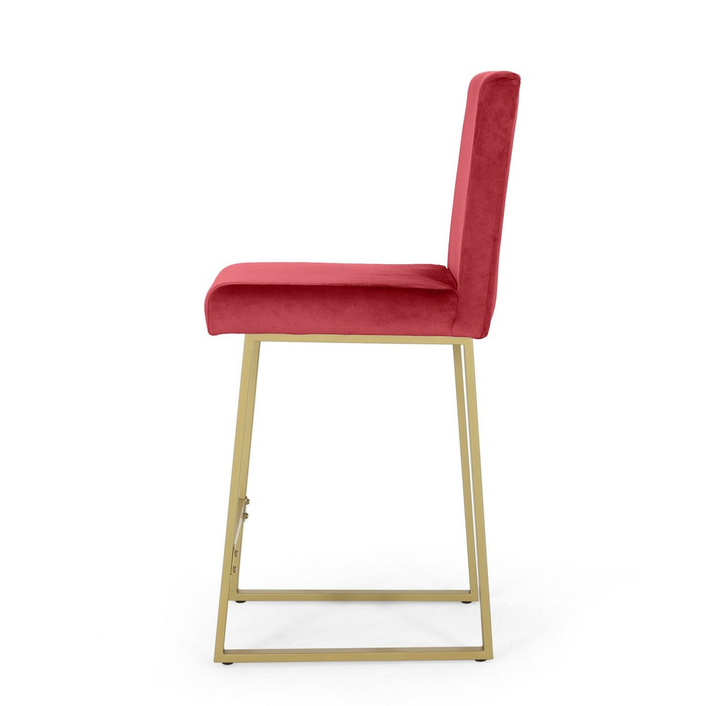 Willy Barstool Chair Set of 2 | Gold Iron and Retro Wine Red Velvet