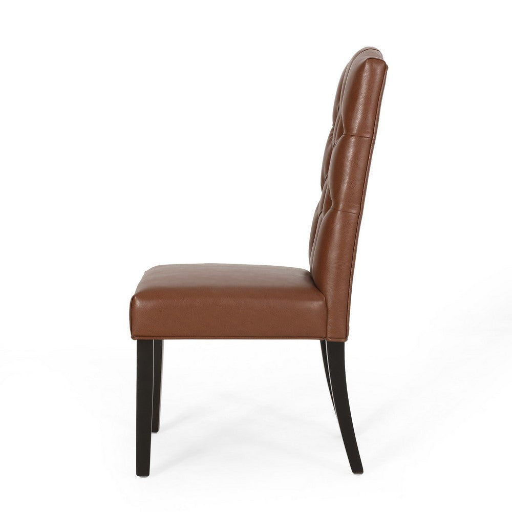 Elona Dining Chair Set of 2 | Crown Top | Brown Tufted Faux Leather