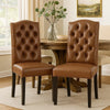 Elona Dining Chair Set of 2 | Crown Top | Brown Tufted Faux Leather