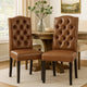 Elona Dining Chair Set of 2 | Crown Top | Brown Tufted Faux Leather