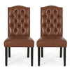 Elona Dining Chair Set of 2 | Crown Top | Brown Tufted Faux Leather