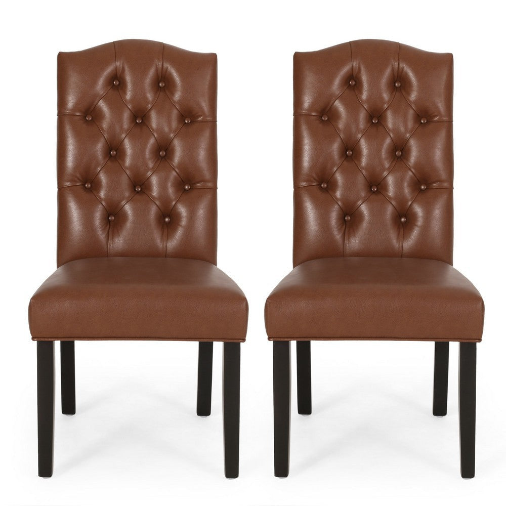 Elona Dining Chair Set of 2 | Crown Top | Brown Tufted Faux Leather
