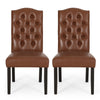Elona Dining Chair Set of 2 | Crown Top | Brown Tufted Faux Leather