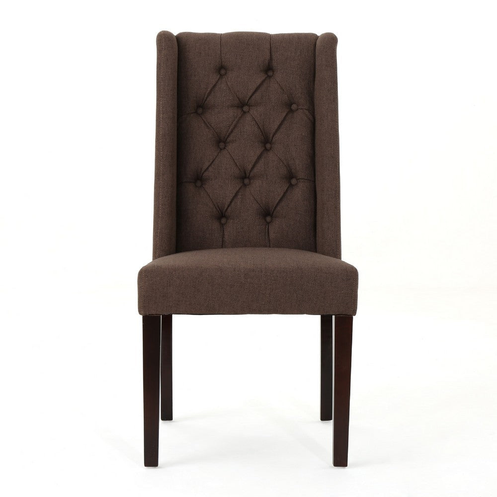 Greg Dining Chair Set of 2 | High Wingback | Birch Wood | Brown Fabric BM335308