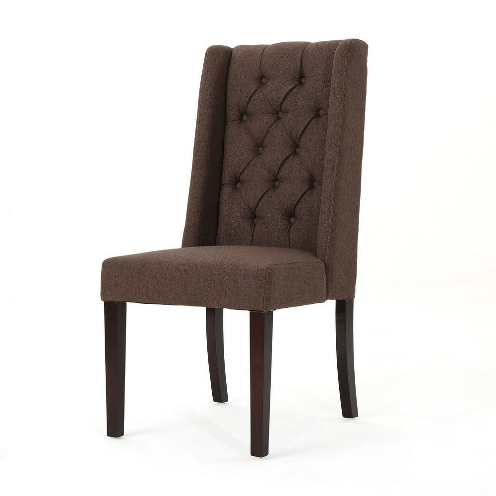 Greg Dining Chair Set of 2 | High Wingback | Birch Wood | Brown Fabric