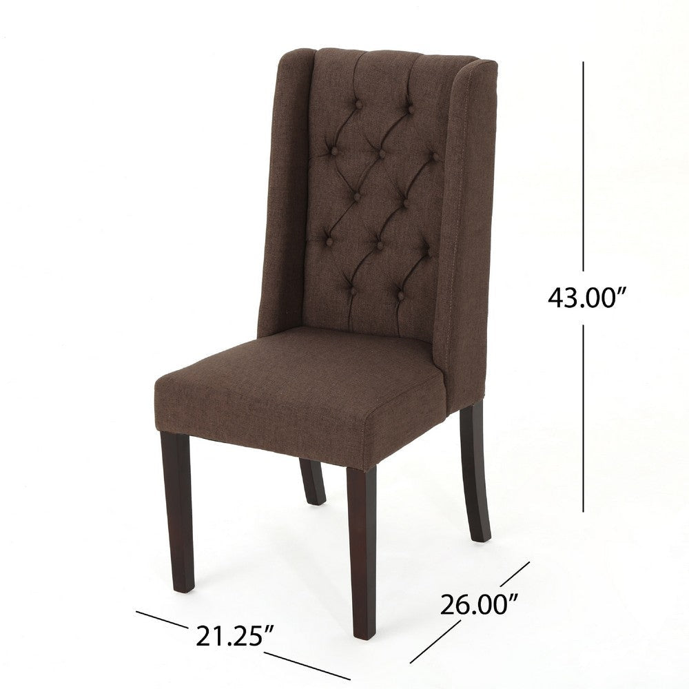 Greg Dining Chair Set of 2 | High Wingback | Birch Wood | Brown Fabric BM335308