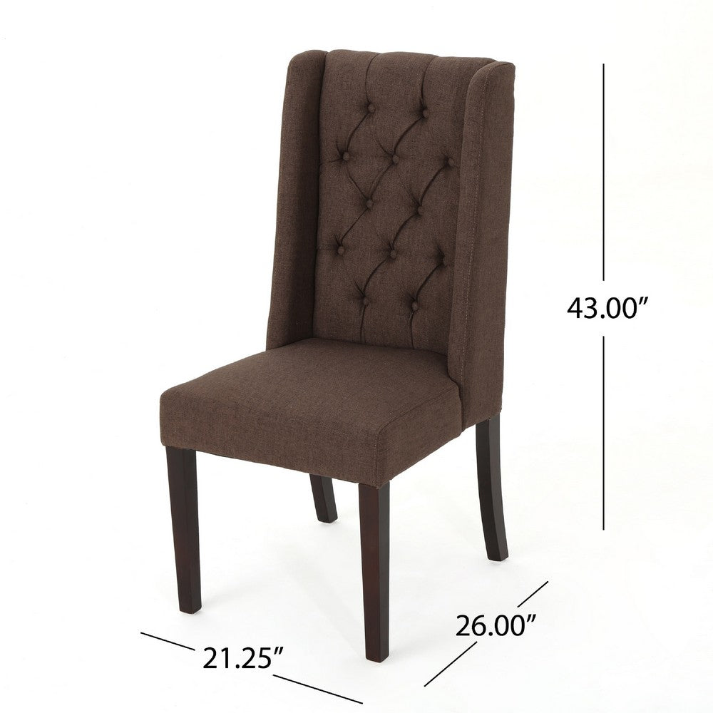 Greg Dining Chair Set of 2 | High Wingback | Birch Wood | Brown Fabric
