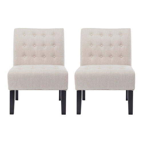 Janine Accent Chair Set of 2 | Beige Button Tufted Waffle Stitch