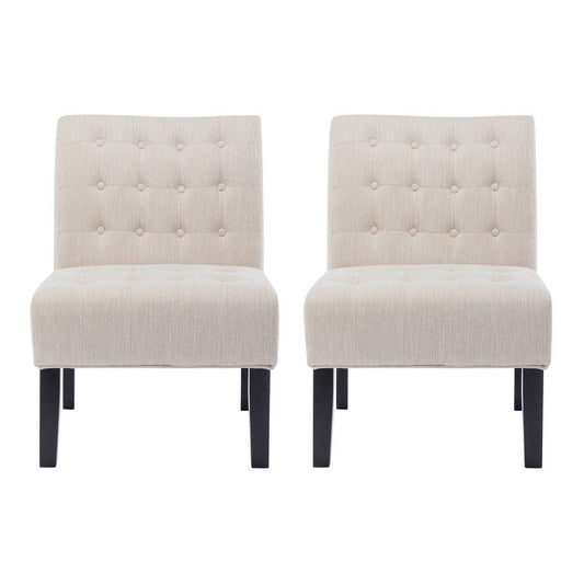 Janine Accent Chair Set of 2 | Beige Button Tufted Waffle Stitch