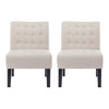 Janine Accent Chair Set of 2 | Beige Button Tufted Waffle Stitch