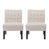 Janine Accent Chair Set of 2 | Beige Button Tufted Waffle Stitch