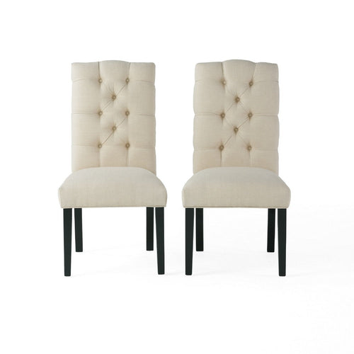 Vizi Dining Chair Set of 2 | Parson Style Natural Beige Tufted Fabric