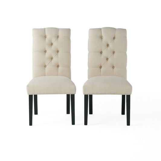 Vizi Dining Chair Set of 2 | Parson Style Natural Beige Tufted Fabric
