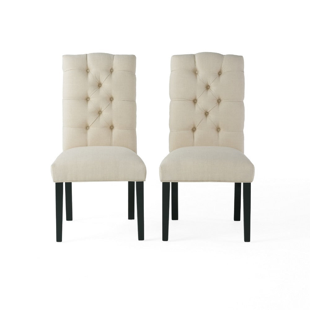 Vizi Dining Chair Set of 2 | Parson Style Natural Beige Tufted Fabric