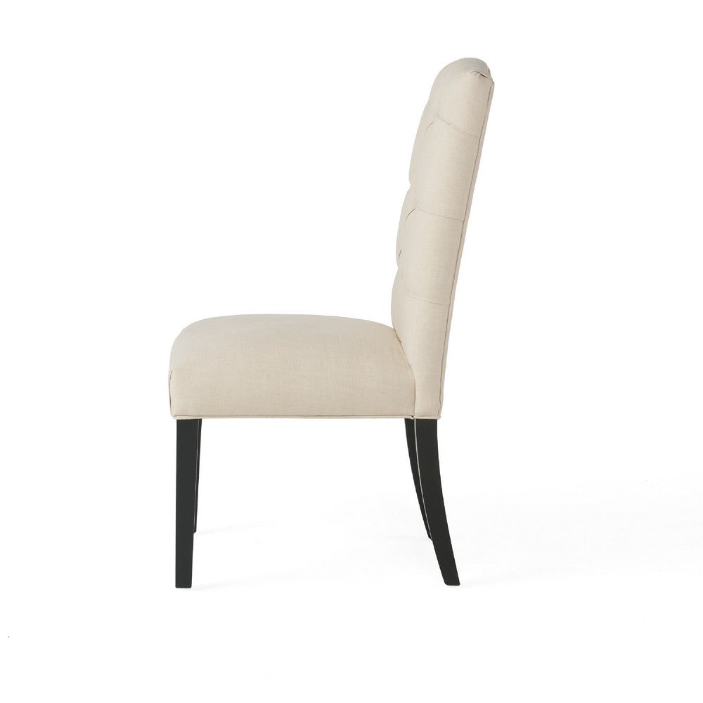 Vizi Dining Chair Set of 2 | Parson Style Natural Beige Tufted Fabric