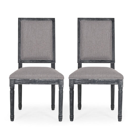 Ryma Dining Chair Set of 2 | Transitional Black Fluted Legs | Gray