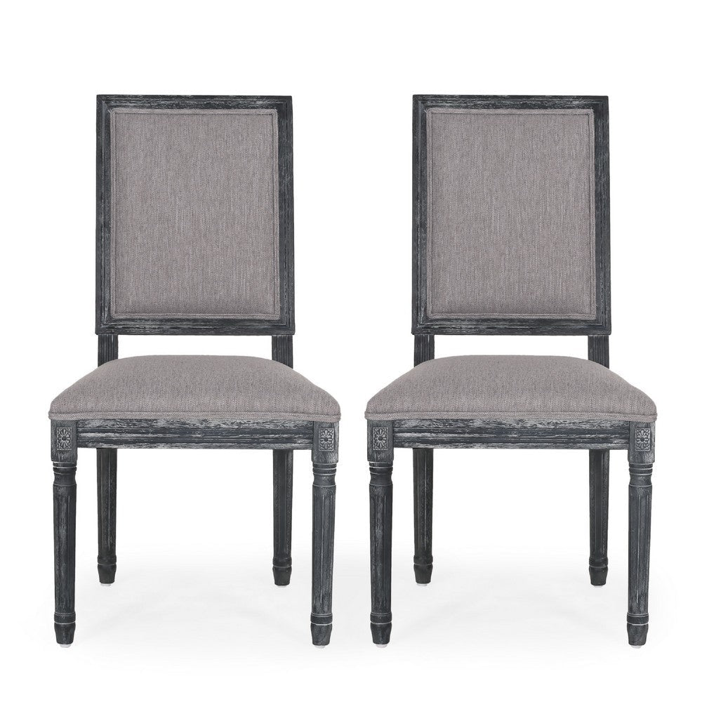 Ryma Dining Chair Set of 2 | Transitional Black Fluted Legs | Gray