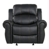 Manual Glider Recliner Chair | Nailhead Trim Plush Black Faux Leather BM335317